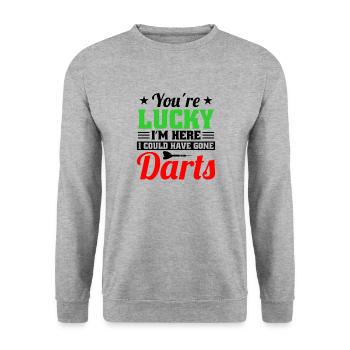 Dart Dartspieler Dartspiel Herren - Unisex Pullover - Weißgrau meliert - Vorne - Alina (178cm) & Michal (187cm)