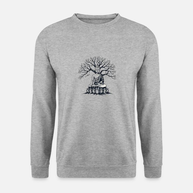 Buddha Meditation unter Bodhgaya Bodhi Baum - Unisex Pullover - Weißgrau meliert