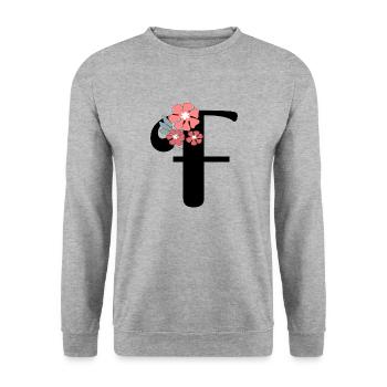 Buchstabe f Minimalistische Blumen - Unisex Pullover - Weißgrau meliert - Vorne - Alina (178cm) & Michal (187cm)