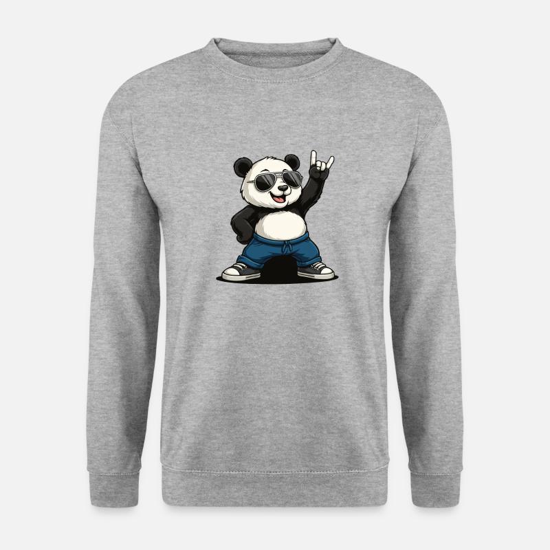 Lustiger Panda Rock Musik - Unisex Pullover - Weißgrau meliert