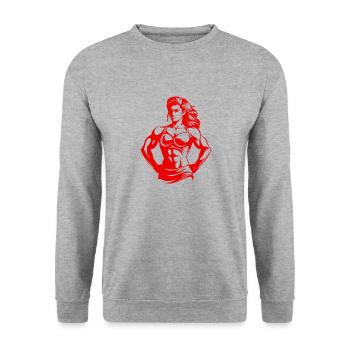 Woman Muscles Gym Bodybuilding Fitness - Unisex Sweatshirt - salt & pepper - Front - Alina (178cm) & Michal (187cm)