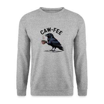 Cawfee Rabe Kaffee Gothic Vogel Tier Lustiges Wortspiel - Unisex Pullover - Weißgrau meliert - Vorne - Alina (178cm) & Michal (187cm)