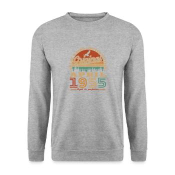 April 1955 Vintage Geburtstagsgeschenk - Unisex Pullover - Weißgrau meliert - Vorne - Alina (178cm) & Michal (187cm)