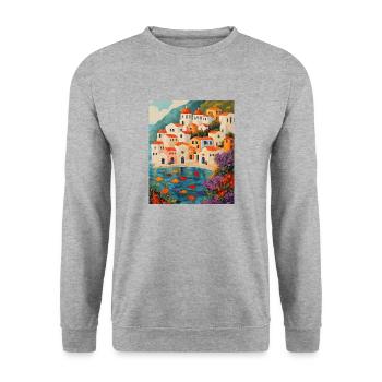 Grecque colorée, ville chrétienne au bord de la mer - Sweat-shirt Unisexe - gris chiné - Devant - Alina (178cm) & Michal (187cm)