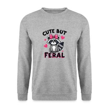 Cute But Feral Raccoon Pink Bow Forest Animal - Unisex Pullover - Weißgrau meliert - Vorne - Alina (178cm) & Michal (187cm)