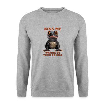 GRENOUILLE EMBRASSE-MOI VEUX ÊTRE TON PRINCE - Sweat-shirt Unisexe - gris chiné - Devant - Alina (178cm) & Michal (187cm)