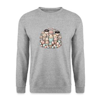 Café de Pâques Lapin de Pâques Buveur de café - Sweat-shirt Unisexe - gris chiné - Devant - Alina (178cm) & Michal (187cm)