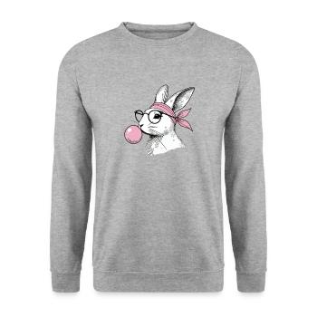 Ostern Retro Vintage Stil Hase Kaugummiblase - Unisex Pullover - Weißgrau meliert - Vorne - Alina (178cm) & Michal (187cm)