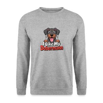 I like my Dobermann Hundeliebe - Unisex Pullover - Weißgrau meliert - Vorne - Alina (178cm) & Michal (187cm)