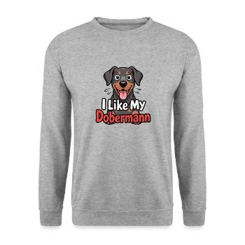 I like my Dobermann Hundeliebe - Unisex Pullover - Weißgrau meliert - Vorne - Alina (178cm) & Michal (187cm)