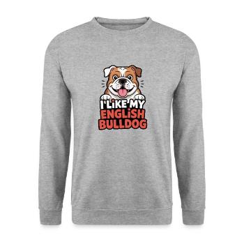 I like my English Bulldog Hundeliebe - Unisex Pullover - Weißgrau meliert - Vorne - Alina (178cm) & Michal (187cm)