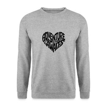 Adventure Awaits Heart Shape Silhouette With Mountains - Unisex Sweatshirt - salt & pepper - Front - Alina (178cm) & Michal (187cm)