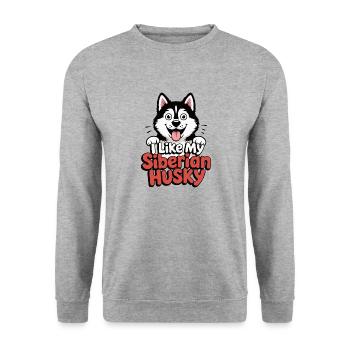 I like my Siberian Husky Hundeliebe - Unisex Pullover - Weißgrau meliert - Vorne - Alina (178cm) & Michal (187cm)