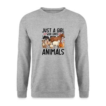 Just a Girl Who Loves Animals - Unisex Sweatshirt - salt & pepper - Front - Alina (178cm) & Michal (187cm)