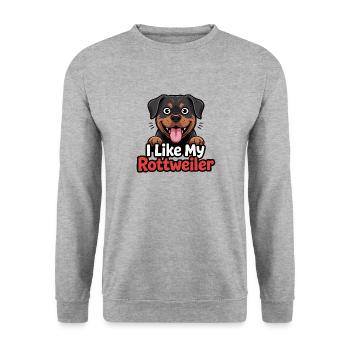 I like my Rottweiler Hundeliebe - Unisex Sweatshirt - salt & pepper - Front - Alina (178cm) & Michal (187cm)