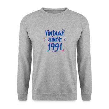 Vintage Since 1991 Graffiti Glitch 34ème Bday Vibes - Sweat-shirt Unisexe - gris chiné - Devant - Alina (178cm) & Michal (187cm)