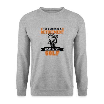 Golf Rentenplan Spruch Golfspieler Fan - Unisex Pullover - Weißgrau meliert - Vorne - Alina (178cm) & Michal (187cm)