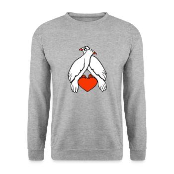 2 colombes coeur oiseaux deux couple assis amoureux - Sweat-shirt Unisexe - gris chiné - Devant - Alina (178cm) & Michal (187cm)