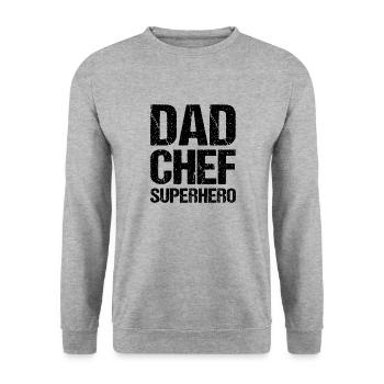 Dad Chef Superheld Papa - Unisex Pullover - Weißgrau meliert - Vorne - Alina (178cm) & Michal (187cm)