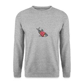 Shark with Pink Heart Sweater – Kids Cartoon Motif - Unisex Sweatshirt - salt & pepper - Front - Alina (178cm) & Michal (187cm)