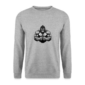 Gymnase d’entraînement Gorilla Muscles - Sweat-shirt Unisexe - gris chiné - Devant - Alina (178cm) & Michal (187cm)