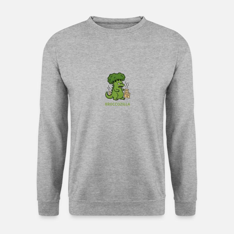 Brokkoli Monster Cartoon – Broccozilla - Unisex Pullover - Weißgrau meliert