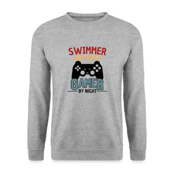 Drôle de dicton de nageur gamer - Sweat-shirt Unisexe - gris chiné - Devant - Alina (178cm) & Michal (187cm)