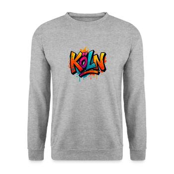 Köln Graffiti Schriftzug - Unisex Pullover - Weißgrau meliert - Vorne - Alina (178cm) & Michal (187cm)