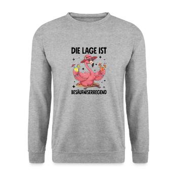 The location is drunk with flamingo - Unisex Sweatshirt - salt & pepper - Front - Alina (178cm) & Michal (187cm)
