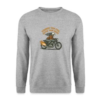 Stronger Than Steel Faster Than Doubt Motorcycle - Unisex Sweatshirt - salt & pepper - Front - Alina (178cm) & Michal (187cm)