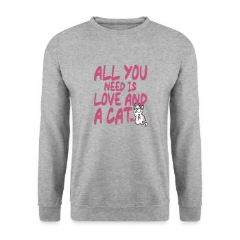 Tout ce dont vous avez besoin, c’est d’amour et d’un chat chat - Sweat-shirt Unisexe - gris chiné - Devant - Alina (178cm) & Michal (187cm)