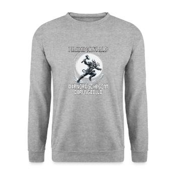 Hammersbald – Nordischer Gott der Ungeduld - Unisex Pullover - Weißgrau meliert - Vorne - Alina (178cm) & Michal (187cm)