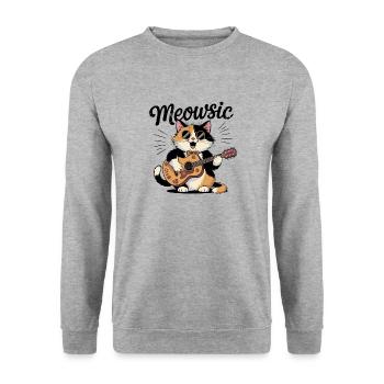Meowsic Cat Playing With Guitar Music Musician - Unisex Sweatshirt - salt & pepper - Front - Alina (178cm) & Michal (187cm)