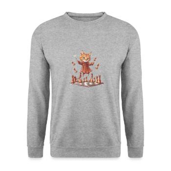 Chess Cat - Unisex Sweatshirt - salt & pepper - Front - Alina (178cm) & Michal (187cm)