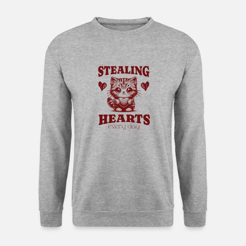 Stehlen Sie jeden Tag Herzen Niedliche Katze Vday Haustier Tier - Unisex Pullover - Weißgrau meliert