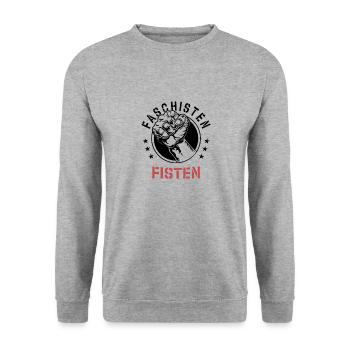 Faschisten fisten - Unisex Pullover - Weißgrau meliert - Vorne - Alina (178cm) & Michal (187cm)