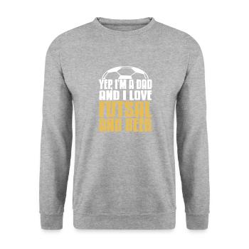 Yep I'm a Dad and I Love Futsal and Beer Humor - Unisex Pullover - Weißgrau meliert - Vorne - Alina (178cm) & Michal (187cm)