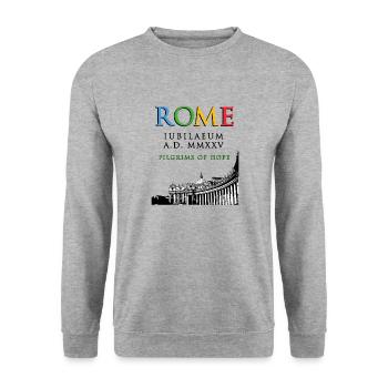 Jubilé de Rome 2025Pèlerins de l’Espérance Classique anglais - Sweat-shirt Unisexe - gris chiné - Devant - Alina (178cm) & Michal (187cm)