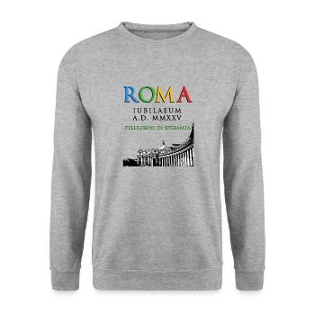 Rome 2025 Jubilé Pèlerins de l’Espérance, classique - Sweat-shirt Unisexe - gris chiné - Devant - Alina (178cm) & Michal (187cm)