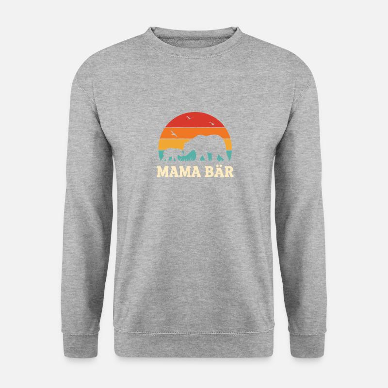 Mama Bär Vintage Sonnenuntergang Silhouette - Unisex Pullover - Weißgrau meliert