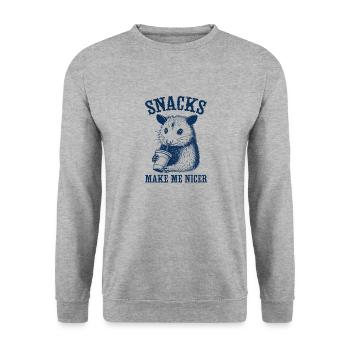 Witziges Opossum Design - Unisex Pullover - Weißgrau meliert - Vorne - Alina (178cm) & Michal (187cm)