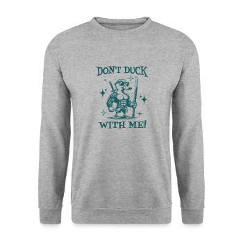 Duck dich nicht mit mir Sarkastisches Zitat Lustige Ente - Unisex Pullover - Weißgrau meliert - Vorne - Alina (178cm) & Michal (187cm)