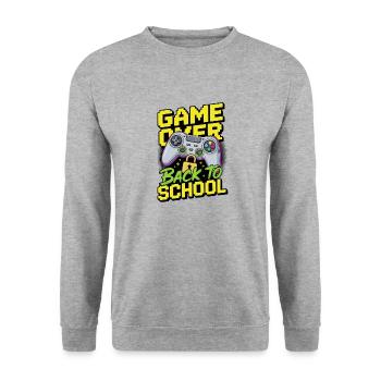 Game Over Zurück zur Schule Videospiele Gamer - Unisex Pullover - Weißgrau meliert - Vorne - Alina (178cm) & Michal (187cm)