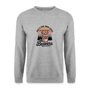 Just a girl who loves beavers - Unisex Pullover - Weißgrau meliert - Vorne - Alina (178cm) & Michal (187cm)
