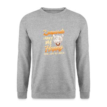 Léopards me rendent heureux Sarcastique chat sauvage Humeur - Sweat-shirt Unisexe - gris chiné - Devant - Alina (178cm) & Michal (187cm)