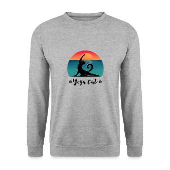 Chat de yoga - Sweat-shirt Unisexe - gris chiné - Devant - Alina (178cm) & Michal (187cm)