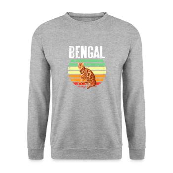 Bengal Cat Retro Sunset Vintage Pet Lover - Unisex Pullover - Weißgrau meliert - Vorne - Alina (178cm) & Michal (187cm)