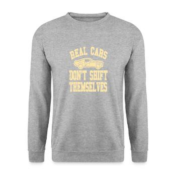 Real Cars Don’t Shift Themselves Manual Pride - Unisex Pullover - Weißgrau meliert - Vorne - Alina (178cm) & Michal (187cm)