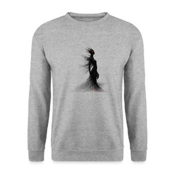 Black Horror Djinn with red eyes - Unisex Sweatshirt - salt & pepper - Front - Alina (178cm) & Michal (187cm)