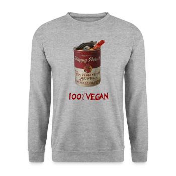 Veganer Grusel mit Happy Fleisch - 100% Vegan - Unisex Pullover - Weißgrau meliert - Vorne - Alina (178cm) & Michal (187cm)